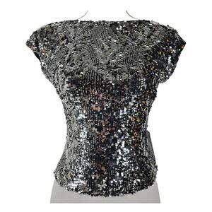 PREMIER AMOUR WOMEN’S SEQUIN SLEEVELESS OPEN BACK TOP SIZE XS – GLAMOROUS & CHIC